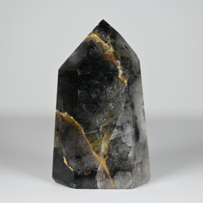 Spooky Mosaic Black Chalcedony Quartz Tower