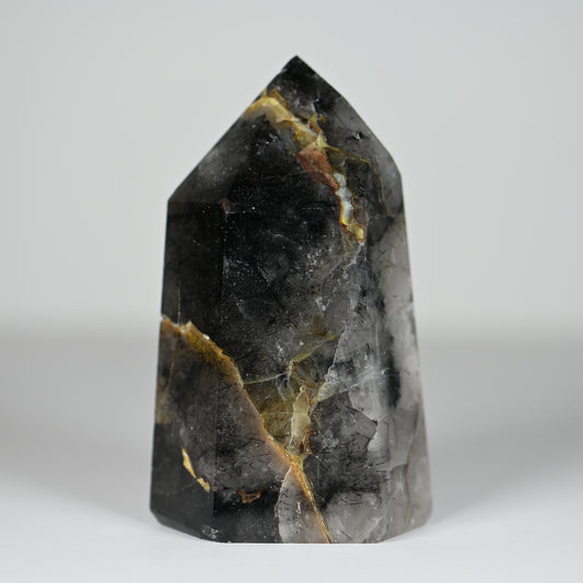 Spooky Mosaic Black Chalcedony Quartz Tower