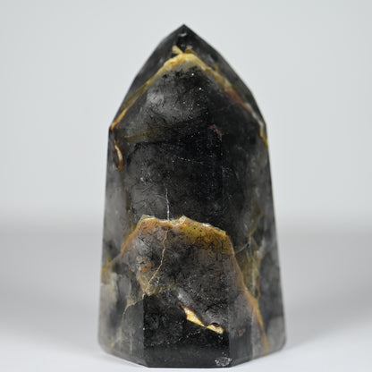 Spooky Mosaic Black Chalcedony Quartz Tower