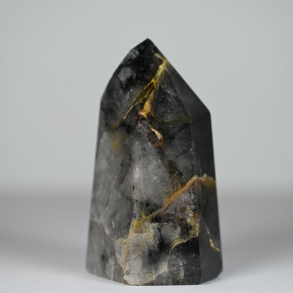 Spooky Mosaic Black Chalcedony Quartz Tower
