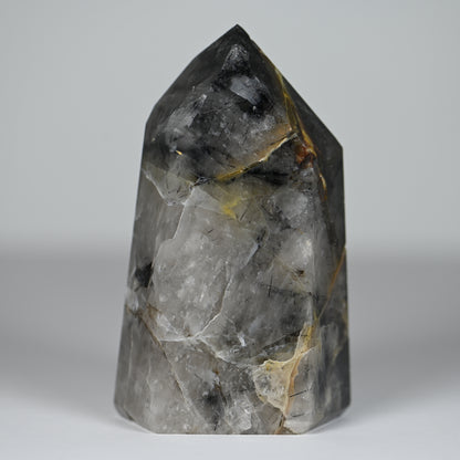 Spooky Mosaic Black Chalcedony Quartz Tower