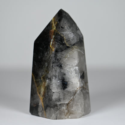 Spooky Mosaic Black Chalcedony Quartz Tower